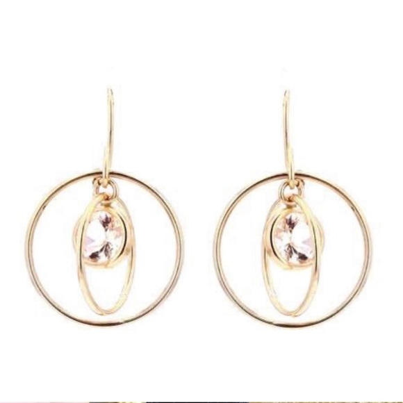 10k Yellow Gold 2 Carat Morganite Orbiting Dangle Saturn Rotating Drop Earrings - Picture 4 of 15